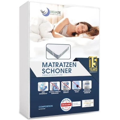 Abbildung von Matratzenschoner 200 x cm Wasserdicht Made in EU und Oeko TEX Zertifiziert von Dreamzie Atmungsaktive Matratzenauflage