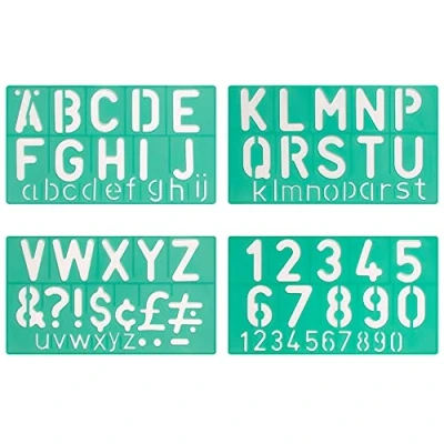 Abbildung von Linex 8550 Schriftschablonen 4 teilig, Standard, Schrifthöhe 50 mm, Groß /Kleinbuchstaben, Ziffern, Symbole