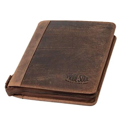 Abbildung von Pride &amp; Soul 30123 Organizer A5 CHARON, Reißverschluss Schreibmappe aus Echtleder in braun, Organisationsmappe ca. 27 x 20,5 cm, Konferenzmappe mit Handyfach, Stiftschlaufe und 3 Visitenkartenfächer
