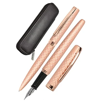 Abbildung von ONLINE Schreib Set Eleganza Diamond Rosegold I enthält Kugelschreiber, Füller, Echt Lederetui 3 teilig in Geschenkbox Füllhalter für Standardpatronen Kulli mit Großraummine G2