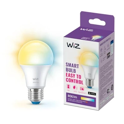 Abbildung von WiZ E27 smarte LED Lampe 60W Ersatz, 1er Pack, klassischer Stil mit Weißschattierungen, WLAN/Bluetooth, Sprach / App Steuerung, funktioniert Google Home, Alexa und HomeKit