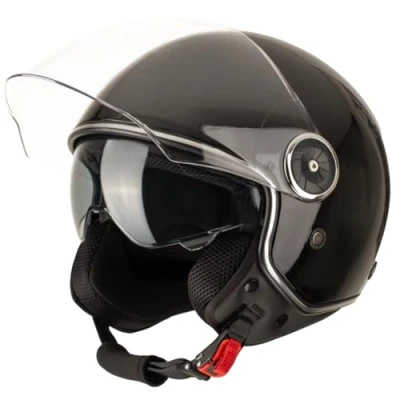 Abbildung von VINZ Tobia Jethelm mit Doppelvisier Roller Helm Sonnenblende In Gr. XS XXL ECE 22.06 Zertifiziert Motorradhelm Visier Viele Farben Erhältlich Schwarz