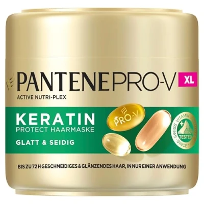 Abbildung von Pantene Pro V Glatt &amp; Seidig Keratin Protect Haarmaske 500ml für Krauses, Trockenes Haar, Bis zu 72 Stunden Glattes, Glänzendes Haar in Nur 1 Anwendung, Mit Formel und Active Nutri Plex