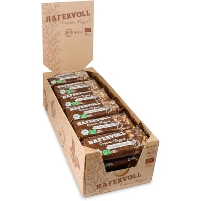 Abbildung von HAFERVOLL Organic Flapjack Cacoa Nib &amp; Hazelnut, 18 x 60 g Müsliriegel Bio zertifiziert, mit Honig ohne Zusatz von Zucker, Hafer, im Ofen gebacken