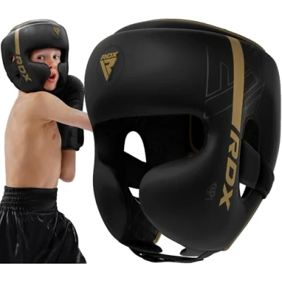 Abbildung von RDX Kinder Boxen Kopfschutz für Kickboxen, Kampfsport, MMA Training, Maya Hide Leder Kara Sparring Thaiboxen Kopfschützer, Boxhelm Krav MAGA Muay Thai, Karate und Taekwondo Fitnessstudio Headgear