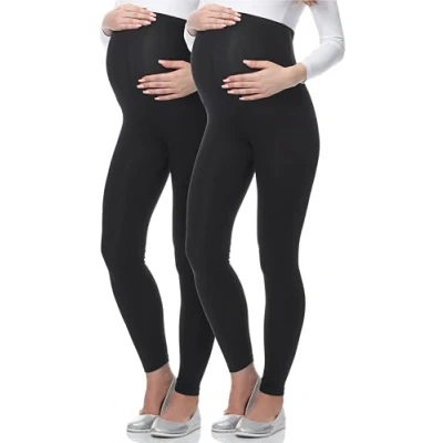 Abbildung von BE Mammy Lange Umstandsleggings aus Viskose Leggings Blickdicht Damen, Maternity Clothing, Ideal für die Schwangerschaft 02 2er Pack (Schwarz/Schwarz, M)