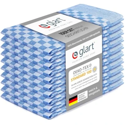Abbildung von Glart 48SB 10er Set Geschirrtücher Küchentücher Geschirrhandtücher Küchenhandtücher, Vollzwirn, 50x70 cm, 100% Baumwolle OEKO TEX, blau, vorgewaschen