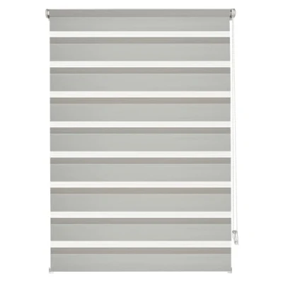 Abbildung von GARDINIA EASYFIX Doppelrollo mit Montageschiene , Duo Rollo, Seitenzugrollo, Transparente und blickdichte Streifen, Stufenlos verstellbar, Grau, 120 x 150 cm
