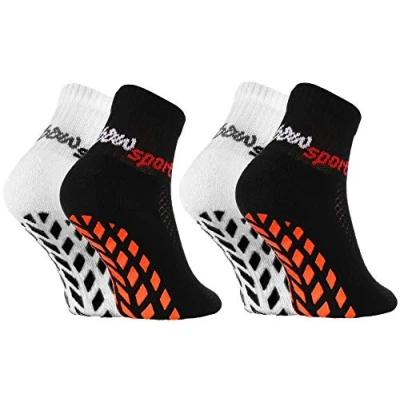 Abbildung von Rainbow Socks Jungen Mädchen Neon Sneaker Sport Stoppersocken 2 Paar Weiß Schwarz Größen 30 35
