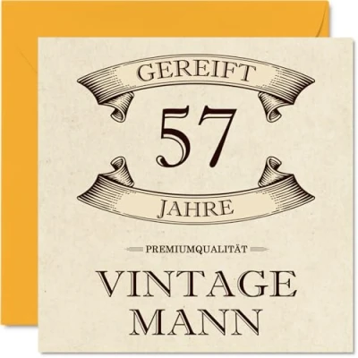 Abbildung von Stuff4 57. Geburtstagskarte für Männer Vintage Mann Alles Gute zum Geburtstagskarten 57 Jährige Papa Opa Onkel, 145mm Siebenundfünfzig Siebenundfünfzigster Geburtstag Grußkarten