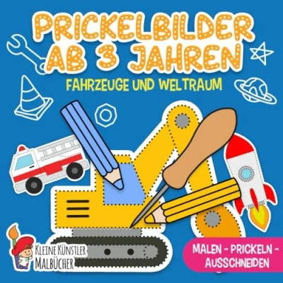 Abbildung von Prickelbilder ab 3 Jahren: Fahrzeuge und Weltraum Malen, Prickeln, Ausschneiden Basteln! Prickelblock für Jungen Mädchen Bastelbuch Kinder