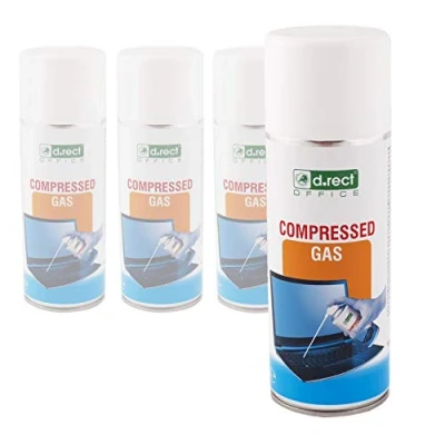 Abbildung von D.RECT Druckluftspray 4x400ml Air duster PC Reinigungsset Druckluftreiniger für: die Reinigung von Tastatur, Computer, Kamera, Handy transparent