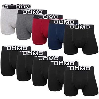 Abbildung von L&amp;K 10er Pack Herren Retroshorts Boxershorts Baumwolle klassischen Unifarben Unterhose Schwarz Grau Navy 1116 C M