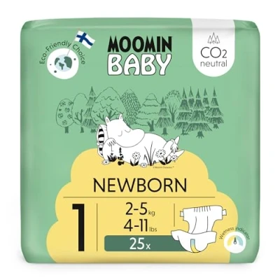 Abbildung von Muumi Baby Neugeboren Öko Windeln Größe 1, 2 5 kg 25 Stück, Weiche Premium mit Nässeindikator Weich und hautfreundlich, Atmungsaktiv, Saugfähig, Keine unnötigen Chemikalien