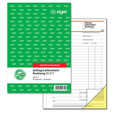 Abbildung von SIGEL SD017 Kombinationsbuch, Auftrag / Lieferschein Rechnung A5, 2x40 Blatt, selbstdurchschreibend, aus nachhaltigem Papier