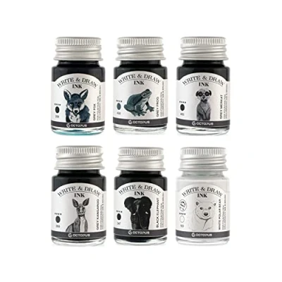 Abbildung von Octopus Write and Draw Ink Set BASIC GREY, wasserfeste Tinte zum Schreiben und Zeichnen, Kalligraphietinte, Zeichentusche für Füllhalter, 6x10 ml