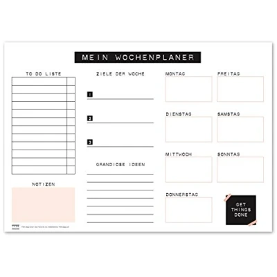 Abbildung von TYSK Design Schreibtischunterlage Rosa 2er Pack (Design wählbar) Tischunterlage aus Papier zum Abreißen DIN A3 To Do Liste Notizblock Wochenplaner