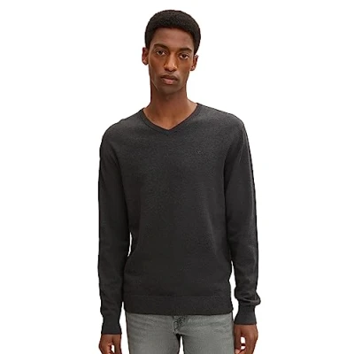 Abbildung von TOM Tailor Basic V NECK Strickpullover Black/ grey melange, Herren, Größe: 3XL, melange