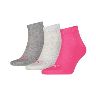 Abbildung von PUMA Unisex Plain 3p Quarter Socken, Middle Grey Melange / Pink, 35 38 EU
