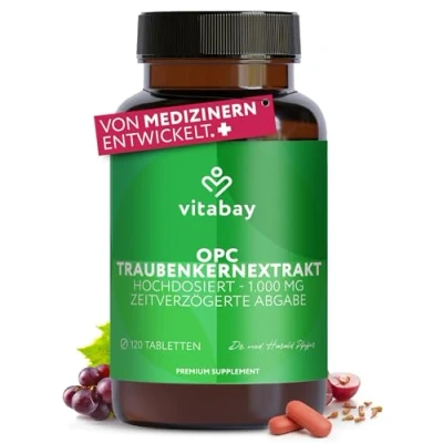 Abbildung von Vitabay OPC Traubenkernextrakt hochdosiert 1000 MG TIME REALESED 120 Kapseln