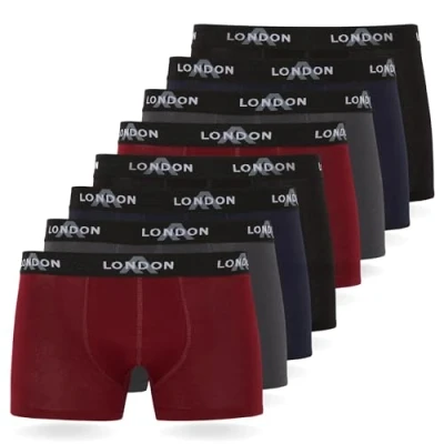 Abbildung von FM London 8PACK Fitted Hipsters Boxer Shorts Panties, Herren, Größe: Large, Blue (dark assorted 03)