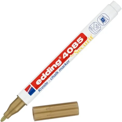 Abbildung von edding 4085 Kreidemarker gold 1 Kreidestift Rundspitze 2 mm dünner für Tafel abwischbar zum Beschriften von Fenster, Glas, Spiegel Tafelstift mit deckenden Farben