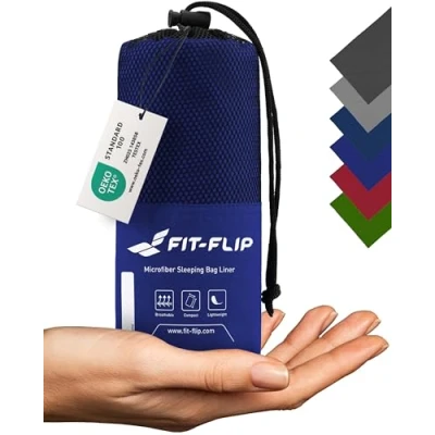 Abbildung von Fit Flip Hüttenschlafsack Ultraleicht, Mikrofaser Schlafsack Inlay mit extra Kissenfach, Inlett seidig weich, Reiseschlafsack als auch Innenschlafsack, Königsblau