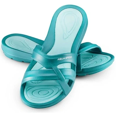 Abbildung von Aqua Speed Duschlaschen Damen + Mikrofaserhandtuch Duschsandalen Badeschlappen Badeslipper leicht Saunaschuhe Petrol Gr. 39 Panama