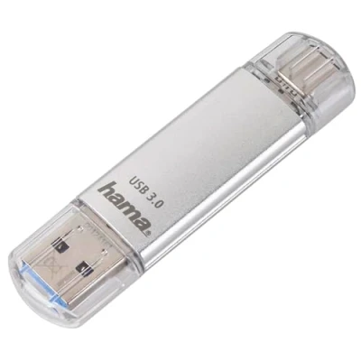 Abbildung von Hama 128GB USB Speicherstick mit 3.0&amp;USB 3.1 Type C (2 in 1 Stick, z.B.für Android Handy, Tablet, Computer, Notebook, MacBook, OTG, 40MB/s) Typ Handy Doppel Memory Stick silber