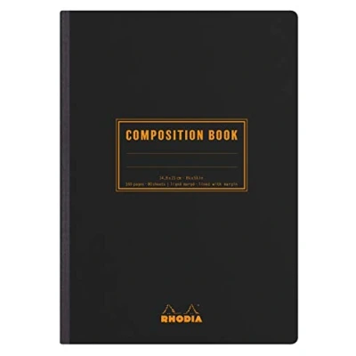 Abbildung von Rhodia 119219C Heft Softcover Composition Book DIN A5 (14,8x21 cm), 80 Blatt, liniert mit Rand, Clairefontaine Papier weiß 80g, Cover schwarz, 1 Stück