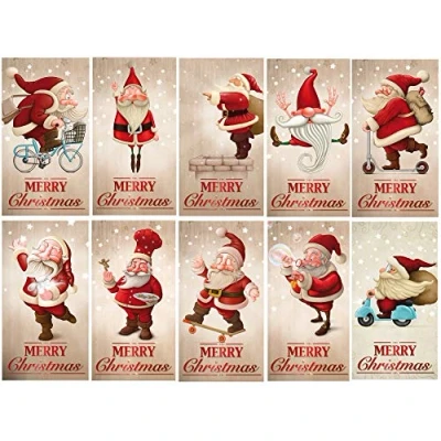 Abbildung von 10 Lustige Weihnachtskarten/Set mit witzigen Weihnachtsmännern, alles verschiedene Motive, im A 6 Format (14,8 x 10,5 cm) Retro/Vintage Stil von EDITION COLIBRI (11051 95)