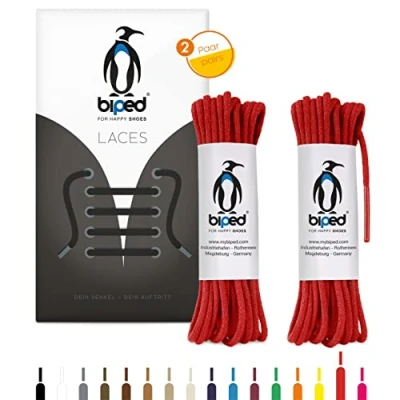 Abbildung von biped LACES 2 Paar runde Schnürsenkel aus Baumwolle ø mm dünn Premium Rundsenkel für Lederschuhe und Stiefel reißfest waschbar made in EU z2900(rot,90 cm)
