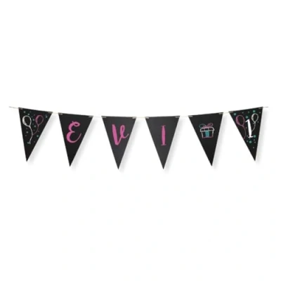 Abbildung von Securit FB FLAG schwarze Tafel Wimpelkette mit 12 Fahnen, 4 m Schnur und einem Kreidestift, individuell beschreibbar, zur Dekoration für Geburtstag Party