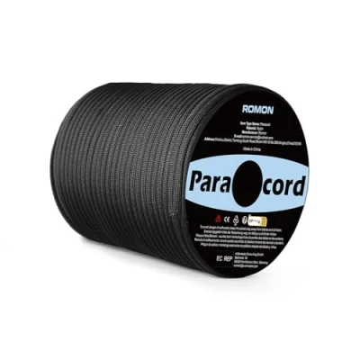 Abbildung von Romon Paracord 4mm, 50M Schnüre Seil 9 Kern Strängen Bänder, Schnur Reissfest Sonnensegel, Nylon Survival Reepschnur für Outdoor Camping, Schwarz