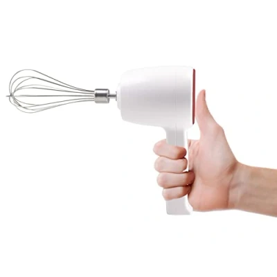 Abbildung von BEPER P102SBA007 Kabellose wiederaufladbare Handmixer,20W,2 Edelstahl Schwingbesen, 5 Geschwindigkeit, Einzige Taste Betrieb, inkl. USB Kabel, Rot/Weiss