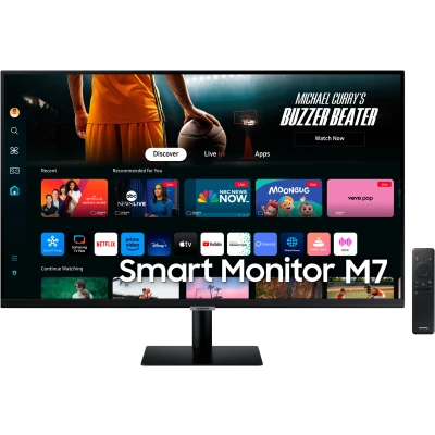 Abbildung von Samsung M70D Smart Monitor, 32 Zoll, 4K AI Upscaling, UHD, 60 Hz, Streaming Monitor mit Entertainment und Gaming Hub, Bildschirm Lautsprechern, TV Apps Fernbedienung, LS32DM700UUXEN