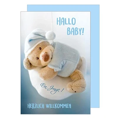Abbildung von Edition Seidel Premium Glückwunschkarte zur Geburt mit Umschlag. Karte Ereigniskarte Grusskarte Hallo Baby! Ein Junge ! Ereignis (E248 SW022)
