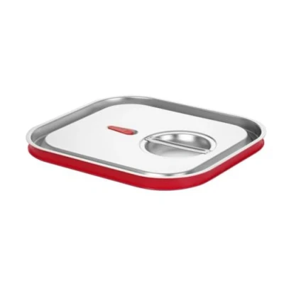 Abbildung von HENDI Gastronorm Deckel mit Silikonrand, luftdichte Passform, Vakuumablassventil, Temperaturbeständig von 40 bis 300C, Geeignet für Backofen und Bain maire, GN2/3, 354x325mm, Edelstahl
