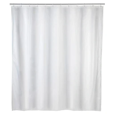 Abbildung von WENKO Duschvorhang Uni, Vorhang 120 x 200 cm aus recyceltem Kunststoff (PE), für Dusche und Badewanne, wasserdicht, inkl. 12 Duschvorhangringen, Weiß