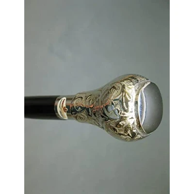 Abbildung von Nautical.Gift.Decor Vintage Wooden Walking Stick Hiking Pole Zimmer Frame Metal Handle Silver 95 cm M12