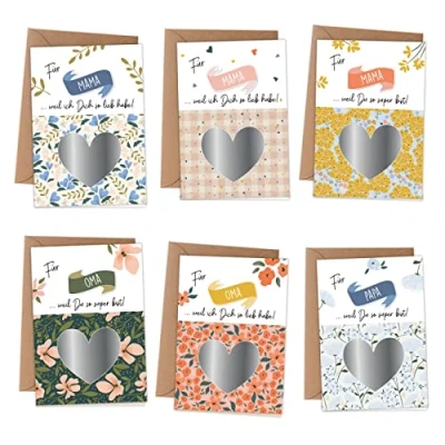 Abbildung von Papierdrachen 6 Klappkarten zum Freirubbeln Muttertag mit Umschlägen und passenden Dekoaufklebern Floral Set 01