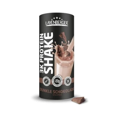 Abbildung von Layenberger 3K Protein Shake 74 % Eiweiß und nur 4,3 Kohlenhydrate bei 9 g Zucker, (1x 360 g) Dunkle Schokolade