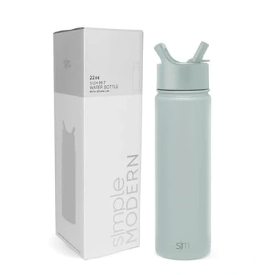 Abbildung von SIMPLE MODERN Wasserflasche mit Trinkhalm Isolierte EdelstahlThermoskanne für den Sport Fitnessstudio Summit Sammlung 650ml Sea Glass Sage