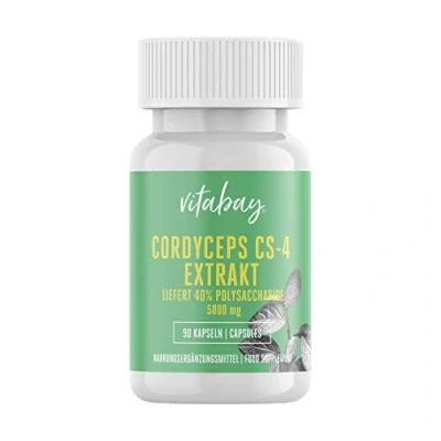 Abbildung von Vitabay Cordycreps CS 4 Extrakt 5000mg 90 Kapseln Enthält 40% (2000mg) Polysaccharide Hochdosierter Raupenpilz Laborgeprüft &amp; hergestellt aus hochwertigen Rohstoffen