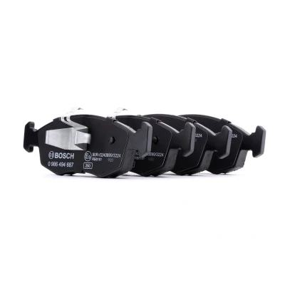 Abbildung von BOSCH 0 986 494 687 Bremsbelagsatz Low Metallic mit akustischer Verschleißwarnung Anti Quietsch Blech, Kolbenclip FIAT: Panda III Hatchback