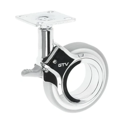 Abbildung von GTV Möbelrollen GIRA Lenkrollen Rollen für Möbel mit Bremse Durchmesser 75 mm aus Kunststoff und Stahl Verchromt + grau matt