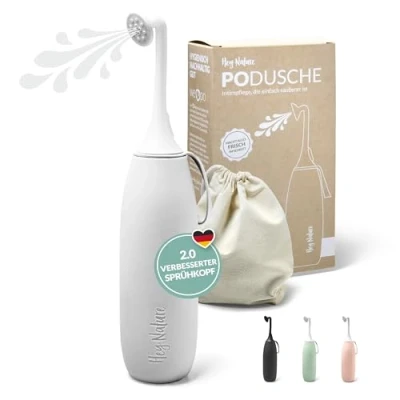 Abbildung von Hey Nature Po Dusche weiß, mobiles Bidet für eine sanfte, hygienische Reinigung des Intimbereichs. Podusche Hilfe im Wochenbett, bei Hämorrhoiden &amp; als Alternative zu feuchtem Toilettenpapier