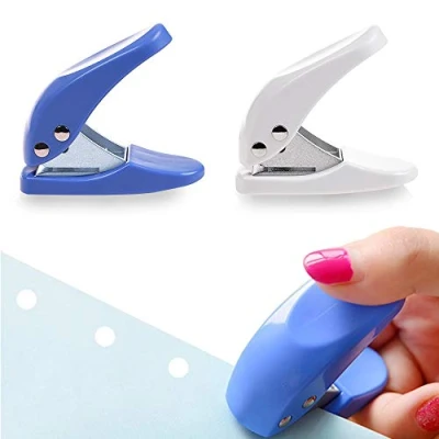 Abbildung von REKYO 1 Loch Mini Papier Locher Ein Lochzange, Handheld Portable Single Puncher 10 Blätter auf einmal, zufällige Farbe (2pcs)