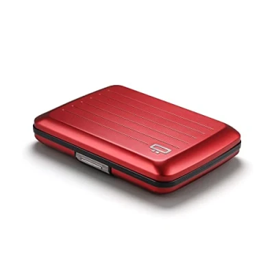 Abbildung von OGON Aluminium Geldbörse Smart Case V2 Einfache Lagerung Metallverschluss Kartenetui mit RFID Schutz Bis zu 10 Karten und Banknoten (Aluminium Red)