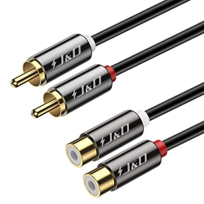 Abbildung von J&amp;D Cinch Verlängerung Audio kabel 2 x auf Kabel, vergoldet Kupfer Shell Heavy Duty RCA männlich zu Weiblich Stereo 3 Feet